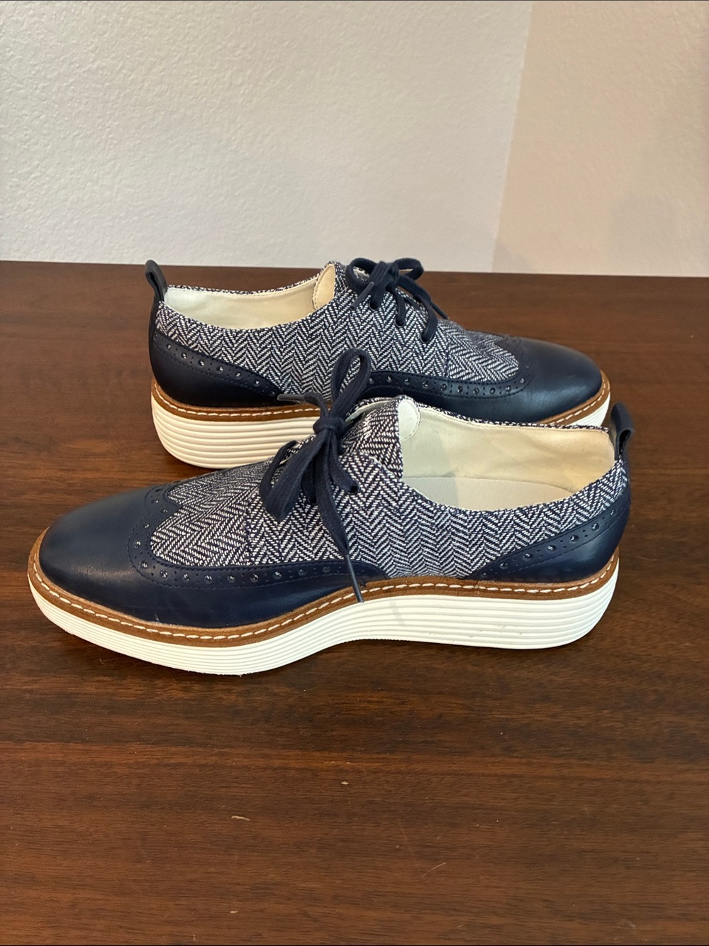Cole Haan Navy Herringbone Wingtip Oxfords - Picture 7 of 7